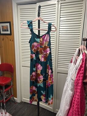 Nwot Maurices Floral Ruffled-Strap Teal Maxi Dress